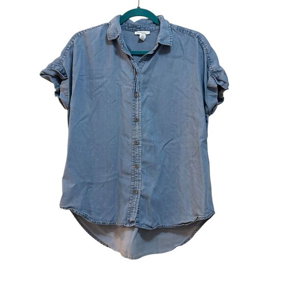 2/$30 Daily Ritual Shirt Womens Small Blue  Chambray Button Up Short Sleeve Top - Picture 1 of 7